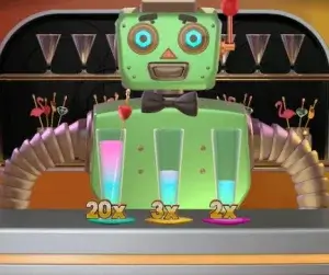 how to play Funky Time Bar bonus with robot bartender and 20x 3x 2x drink multipliers, FOMO7 India