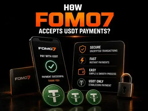 Crypto casino payments guide for FOMO7 India showing a phone successful transaction screen, tether coins, and a padlock.