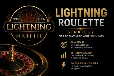 Lightning Roulette strategy 2 banner for FOMO7 India featuring winning tips text, a gold logo, and a roulette wheel.