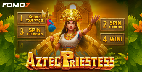 An immersive Aztec-themed slot background with tribal patterns, golden reels, and a glowing priestess symbol