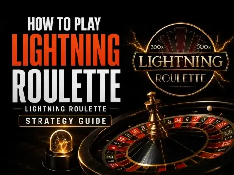 How to play lightning roulette strategy guide for FOMO7 India featuring a gold game logo, wheel, and lightning dome.