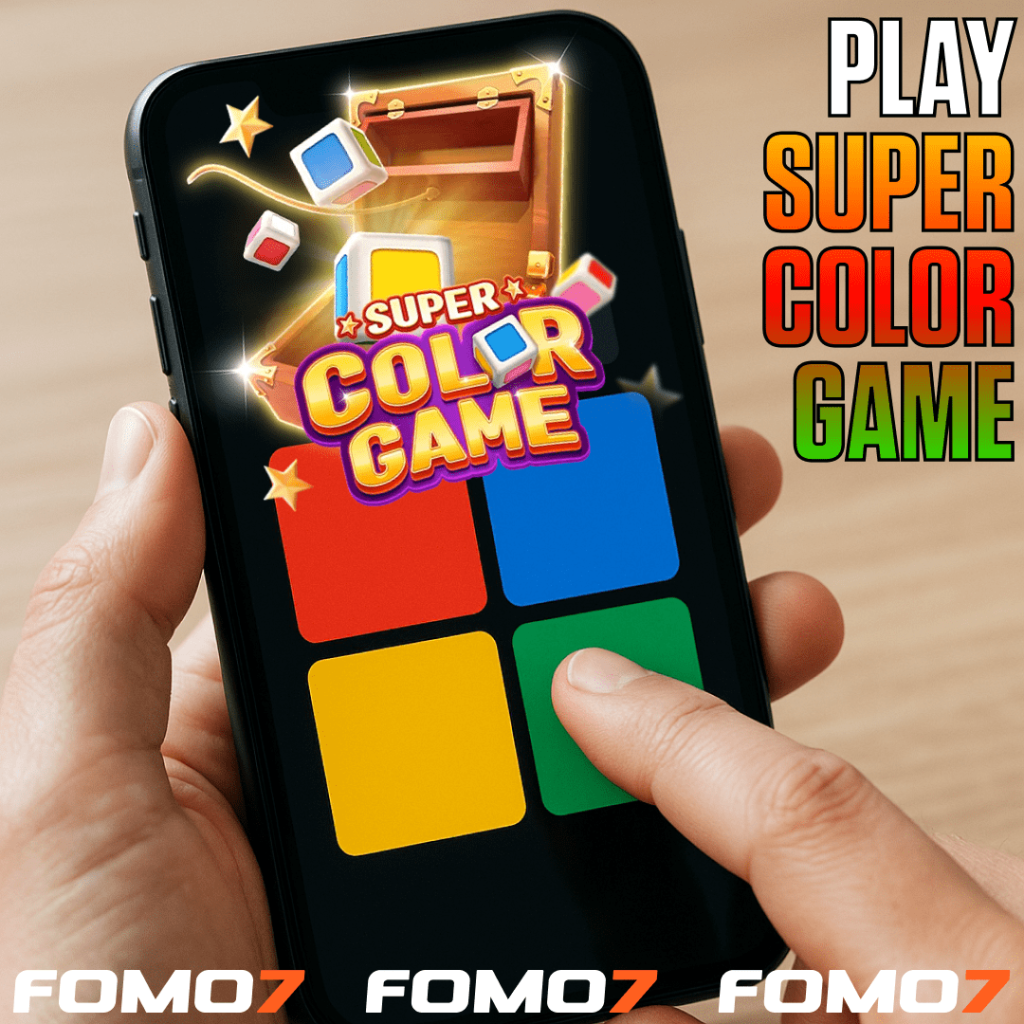 Person playing Super Color game on phone with text of Play Super Color Game on the image.