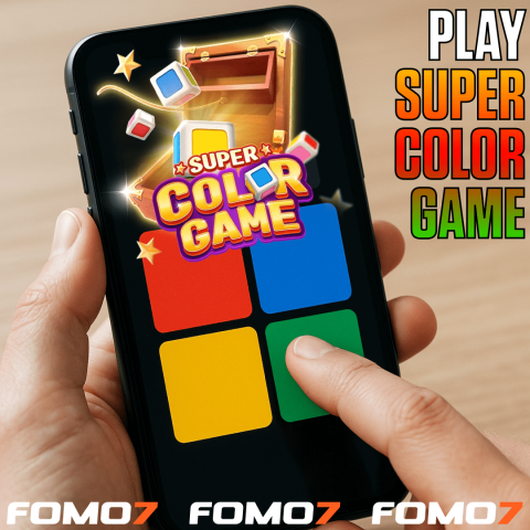 Person playing Super Color game on phone with text of Play Super Color Game on the image.