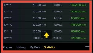 JetX Statistics screen showing top player bets and wins, with a highlighted 200.00 bet and 11,581.00 win at 100.00x