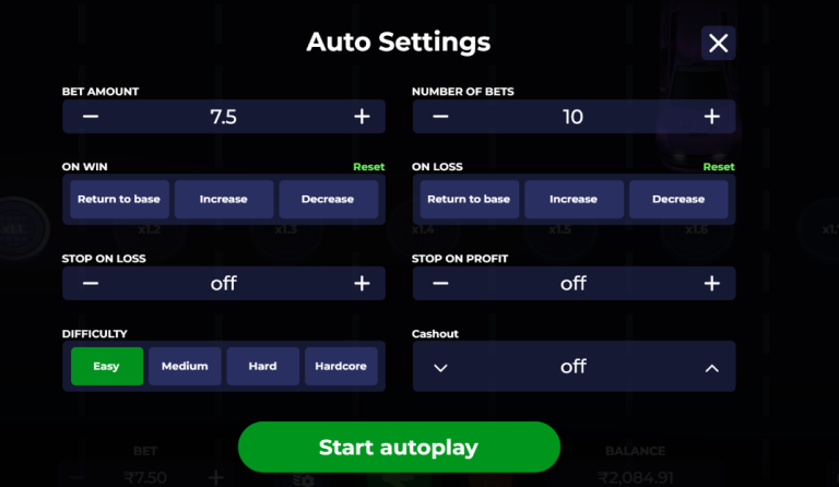 Auto setting feature—Uncrossable Rush