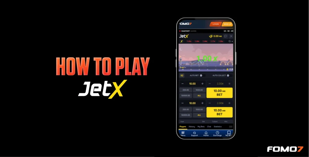 JetX game logo with a futuristic jet flying in space, with glowing trails and the text 'How to Play' above