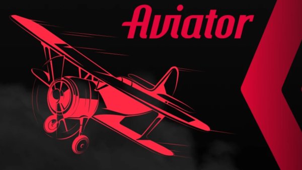 Red illustration of an aviator plane with the 'Aviator' text in bold red font on a black background.