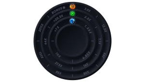 Vortex game wheel with multiplier rings from 1.55x to 200x, featuring fire, earth, and water symbols