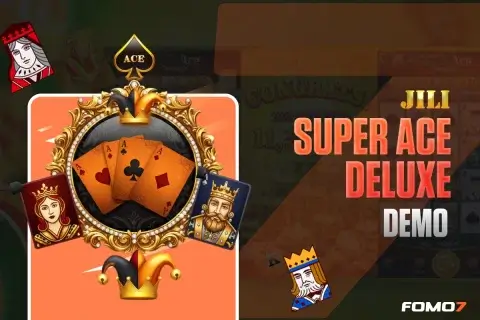 Super Ace Deluxe demo game with golden crown, playing cards and premium casino visuals on FOMO7