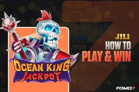 Ocean King Jackpot slot game showing skeleton pirate character with coins and jackpot theme on FOMO7