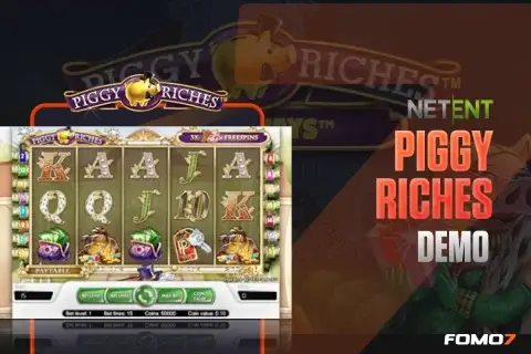 Piggy Riches demo slot by NetEnt showing reels, symbols and free spins feature