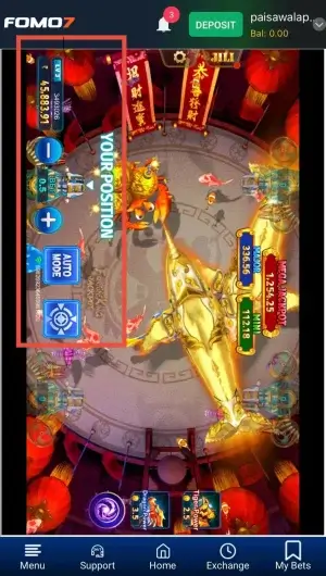 Pick bet level using plus or minus buttons in Fortune King Jackpot Game Demo on FOMO7 India fish shooting screen