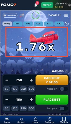 How to Play Aero Game on FOMO7 India – watch the Aero plane fly as the multiplier increases in real time