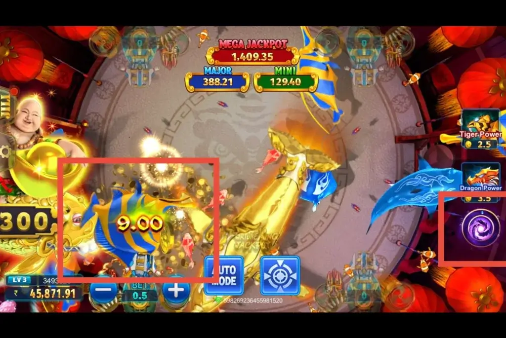 How to Play Fortune King Jackpot on FOMO7 India showing charged energy bar triggering deep sea whirlpool blast