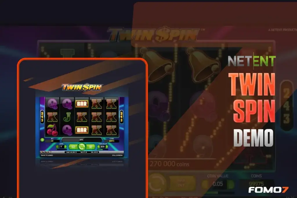 Twin Spin slot demo on FOMO7 India featuring stacked symbols and synchronized spinning reels