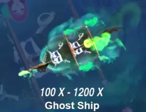 JILI Ocean King Jackpot Ghost Ship with eerie skeletons and a greenish mist, haunting the sea, in FOMO7 India’s adventure-filled ocean world.