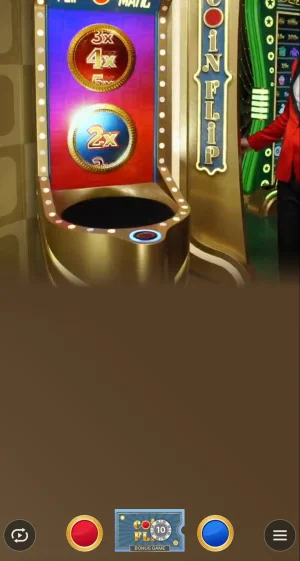 Crazy Time Coin Flip bonus game triggered, with the Top Slot showing a 2x multiplier applied to the bonus round outcome.