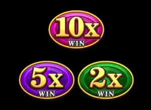 10x, 5x and 2x multiplier win symbols in JILI Money Coming Game bonus feature on FOMO7 India slot interface