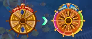 JILI Happy Fishing's Mega Octopus Wheel featuring multipliers up to 650X and FOMO7 India branding, highlighting a colorful, spinning effect.