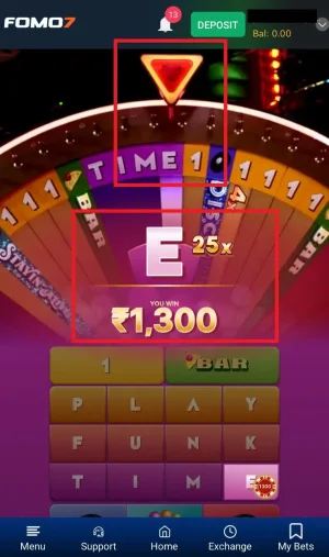 Evolution Funky Time third gameplay step, displaying the result where if the wheel stops on a multiplier, your payout is multiplied.