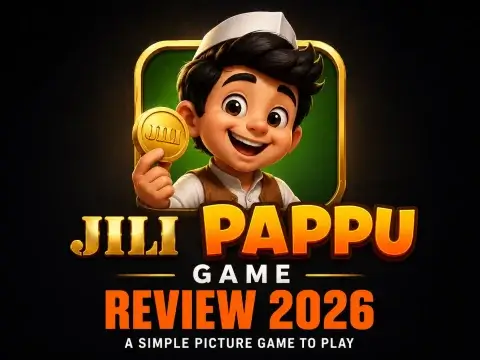 JILI Pappu Game review banner featuring a smiling cartoon boy character holding a gold jili coin against green background.
